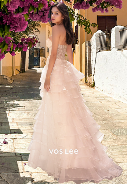 Ornate White Sweetheart Back Zipper Lace Appliques Tiered Tulle Prom Party Dress