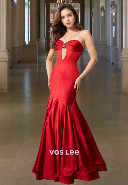 Sexy Solid Strapless Empire Sweetheart Mermaid Satin Evening Dress 2025
