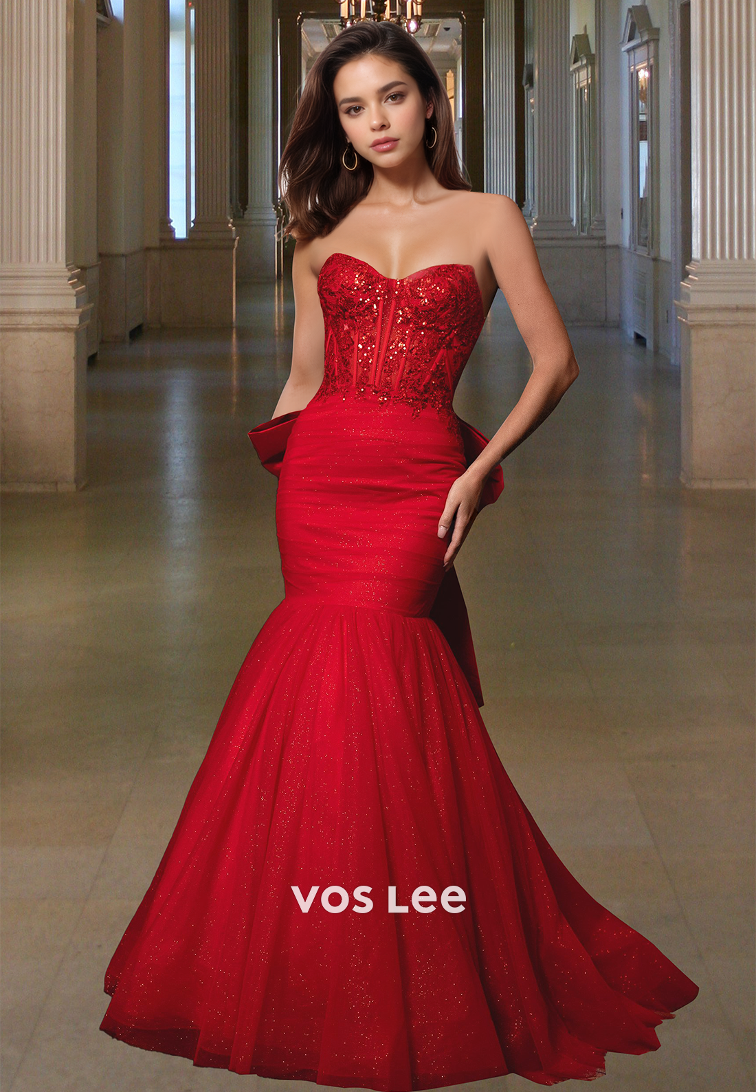 Sparkle Mermaid Evening Dress Chic Applique Strapless Bow Formal Party VOS LEE Sparkle Mermaid Evening Dress Chic Applique Strapless Bow Formal Party VOS LEE