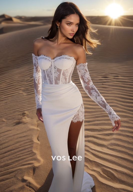 Couture & Ornate Long Sleeves Sweetheart Ruched Mermaid Wedding Dresses