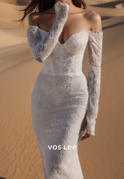 Sexy & Hot Long Sleeves Allover Lace Applique Mermaid Wedding Dresses