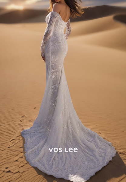 Sexy & Hot Long Sleeves Allover Lace Applique Mermaid Wedding Dresses