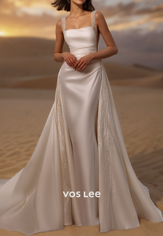 Glamorous & Dramatic Rhinestone Halter Wedding Dresses with Detachable Court Train