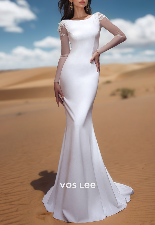 Glamorous & Dramatic Long Sleeves Lace  Applique Mermaid Wedding Dresses