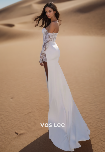 Couture & Ornate Long Sleeves Sweetheart Ruched Mermaid Wedding Dresses