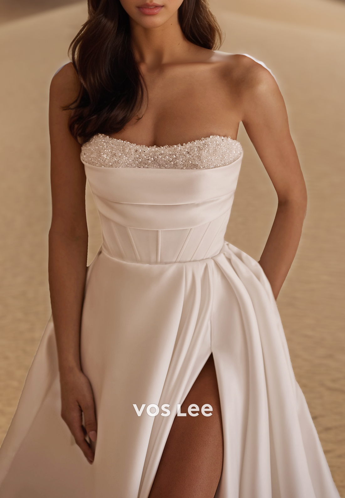Elegant & Luxurious Strapless  Pearls Wedding Dresses with Detachable Sleeves