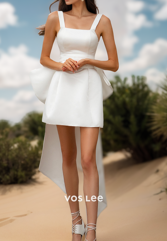Short & Mini A-Line Bowknot Halter Simple Beach Short Wedding Dresses