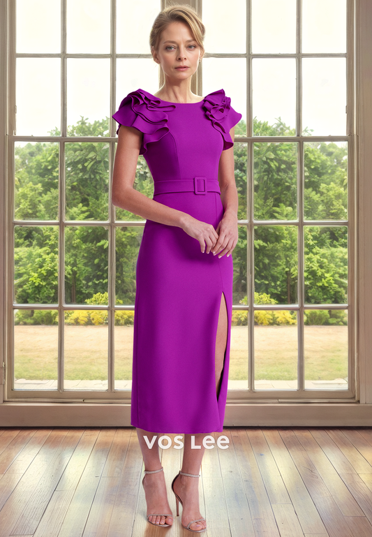 Charming Column Bateau Sleeveless Long Side Split Satin Mother of the Wedding Guest Dress