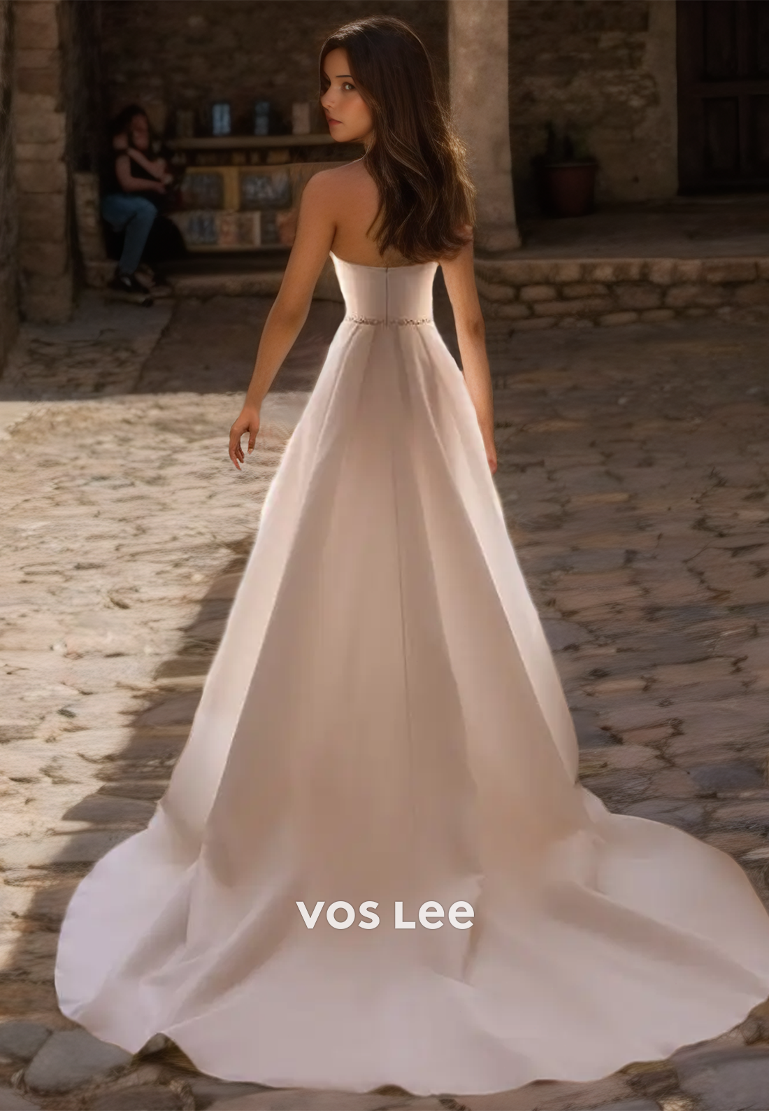 Elegant A-Line Tube Top Side Split Back Zipper Simple Wedding Dress