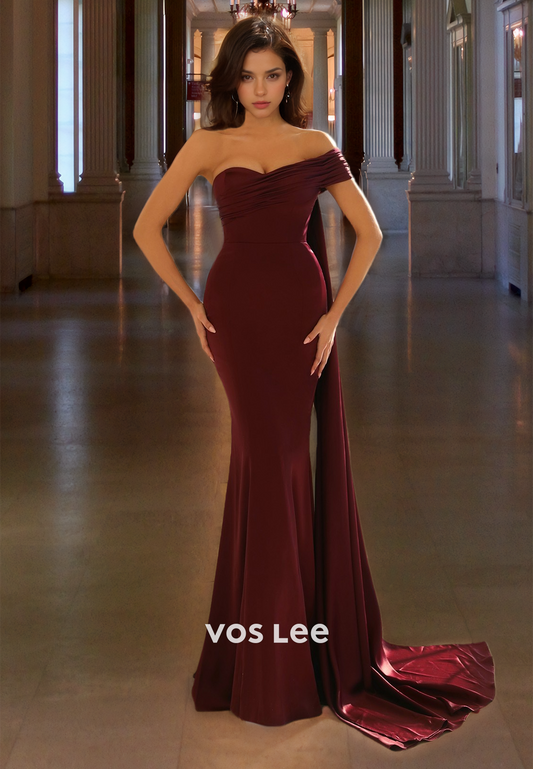 Classy One Shoulder Burgundy Long Prom Dress Mermaid Floor Length Formal Occasion Party Dresses