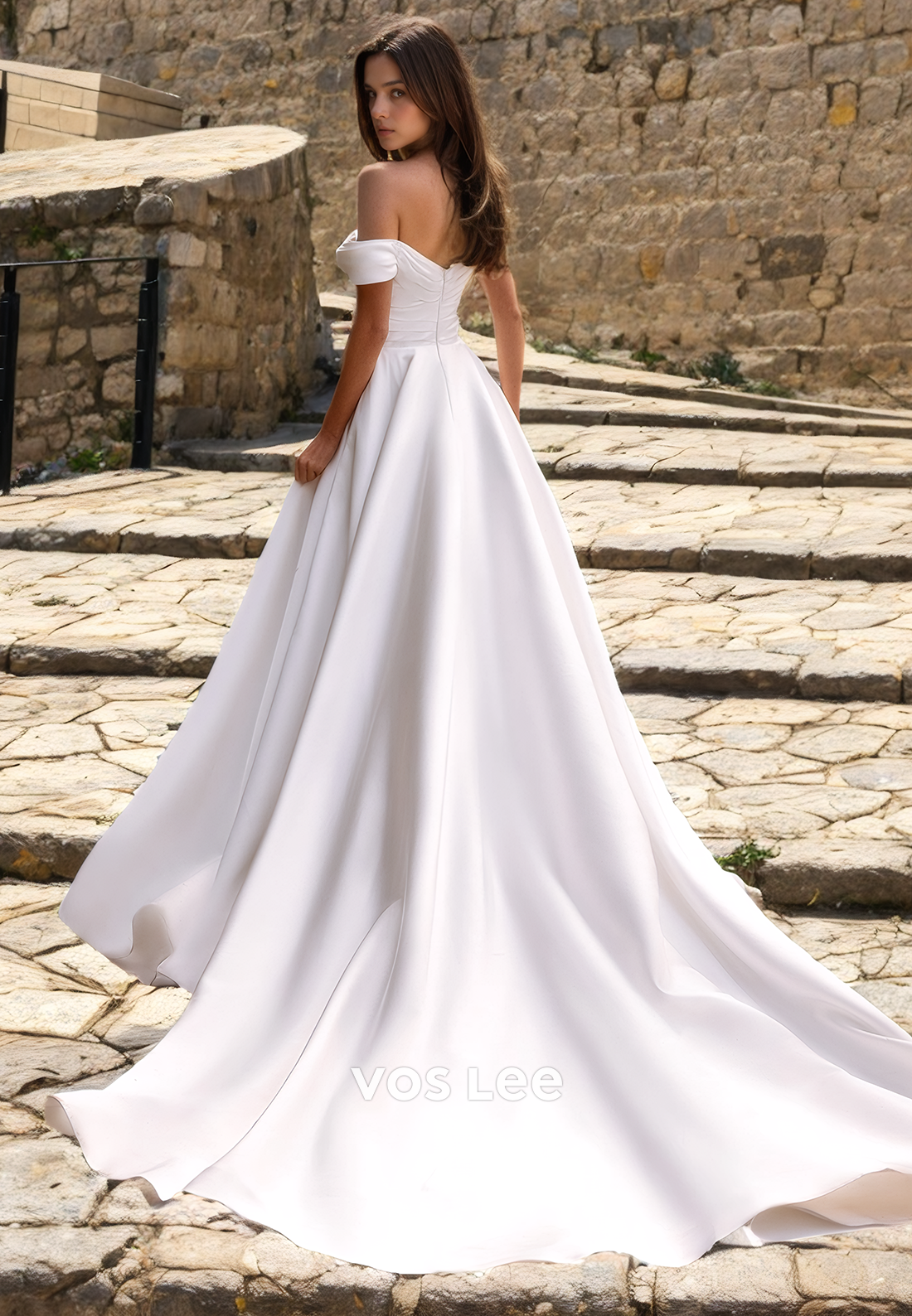 A-Line Off-Shoulder Pleated Wedding Dress Zipper Back Graceful Wedding Gowns