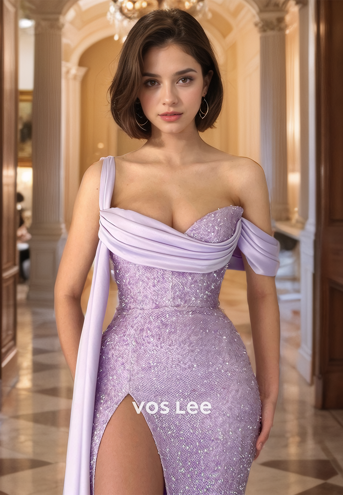 Lilac Mermaid Sweetheart Sequins Quinceanera Dress with Slit Off-Shoulder Sparkly Party Dresses