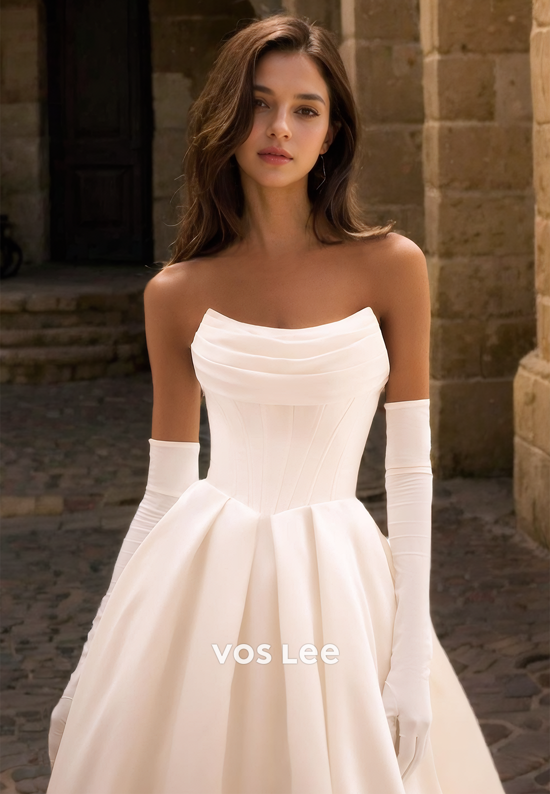 Simple A-Line Strapless Half Sleeves Sweep Train Wedding Gown