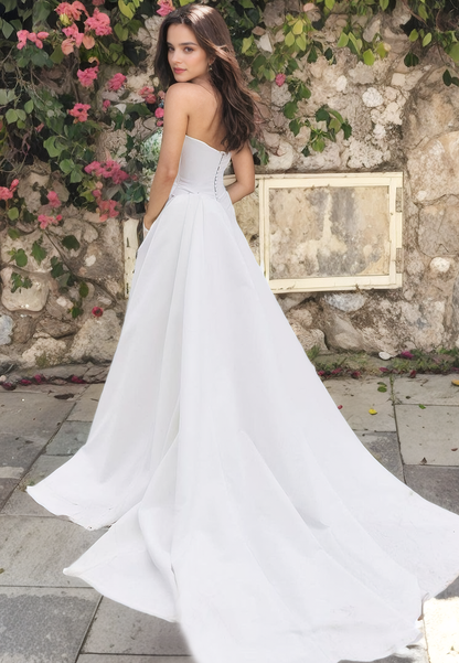 Princess Sheath/Column Satin Strapless Cathedral Train Wedding Dress