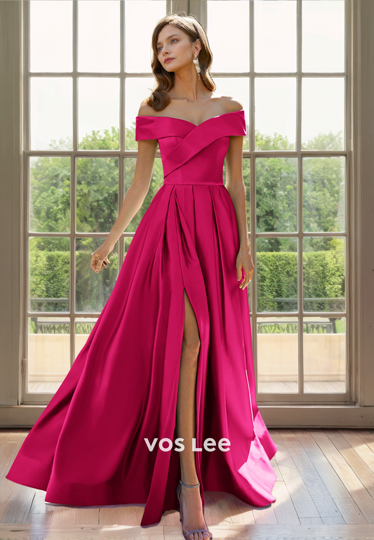 Sweetheart Off-Shoulder Satin A-Line Prom Dress Draped Floor Length Elegant Party Gown