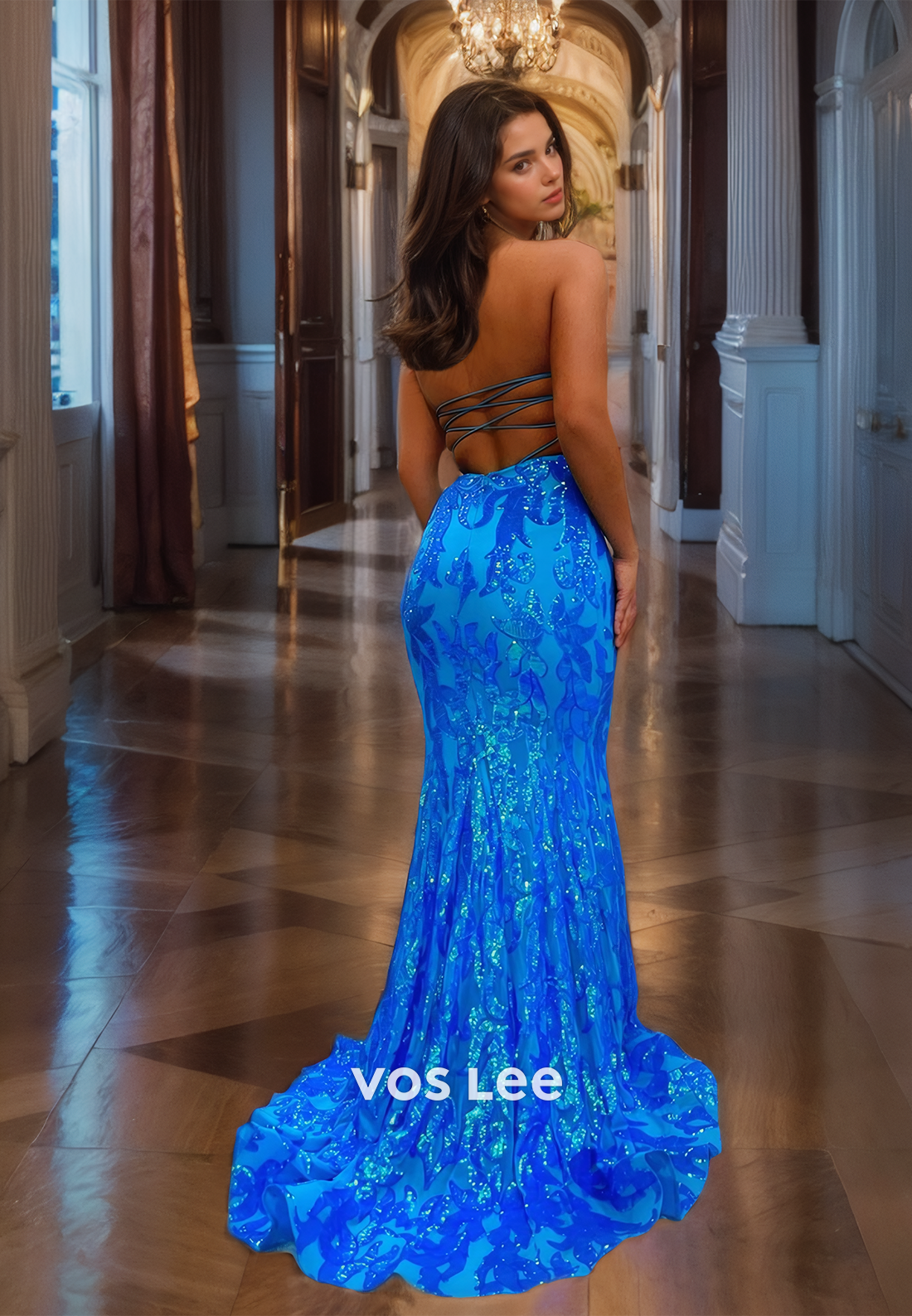 Luxury Royal Blue Sweetheart Mermaid Prom Dress Floor Length Lace Up Strapless Evening Formal Dresses