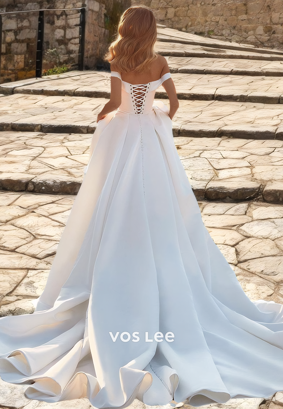 A-Line Elegant  Lace-up Off-Shoulder Sequins Wedding Gown