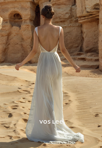 Sweetheart Backless Graceful Wedding Dress Chiffon Floor Length Beach Bride Dresses