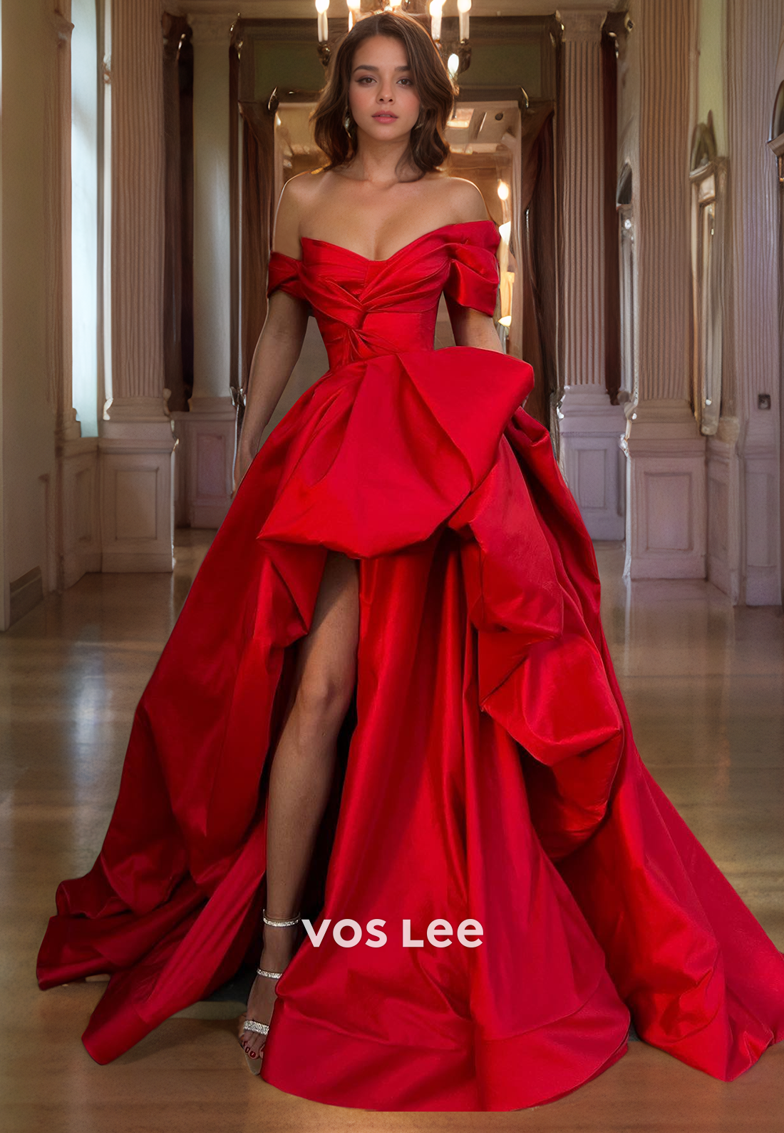 Luxury A-Line Satin Off-Shoulder Prom Gown Sweetheart Asymmetrical Floor Length Evening Party Dress