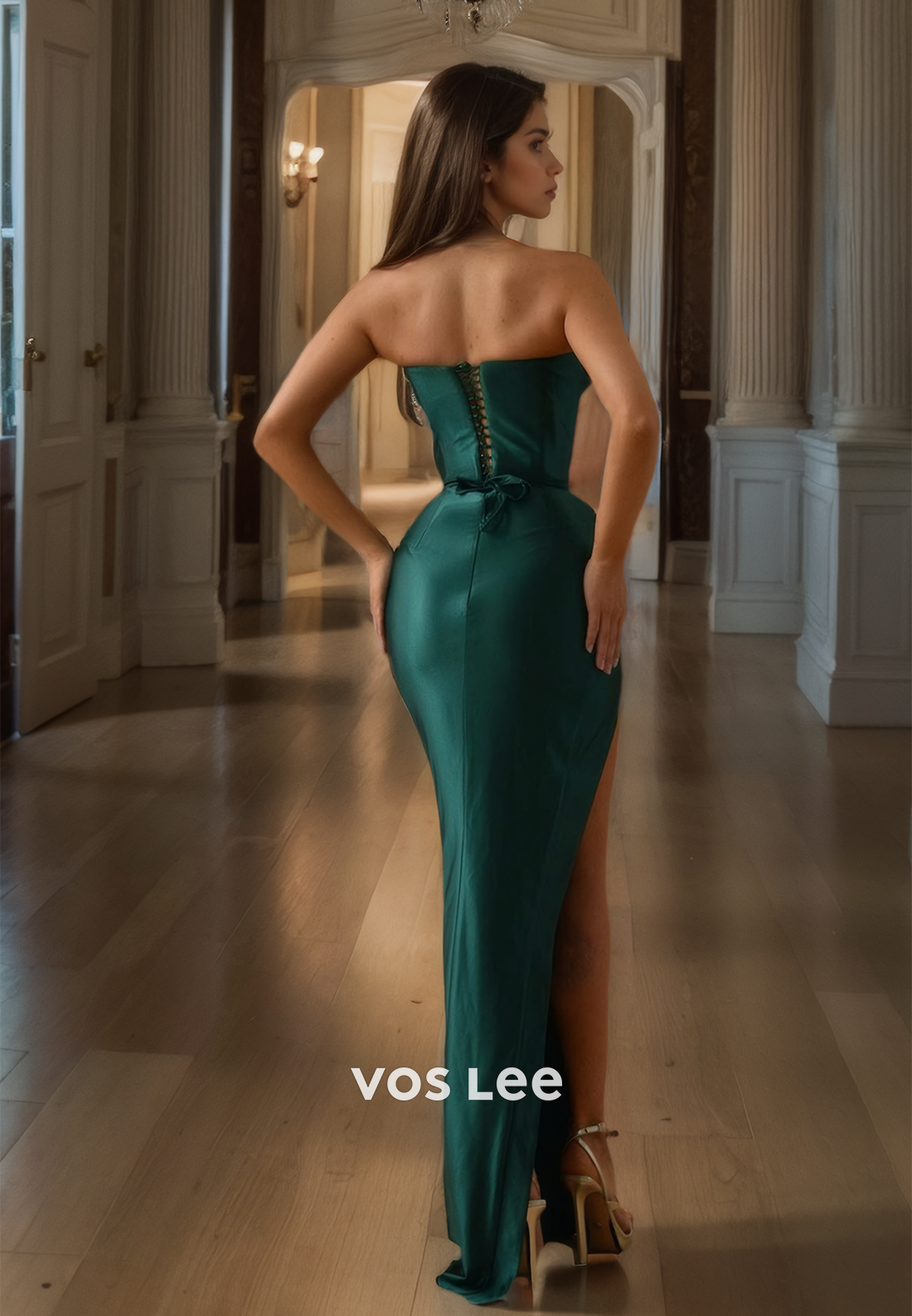 Classy Satin Sweetheart Dark Green Prom Dress Lace Up Floor Length Strapless Cocktail Dresses