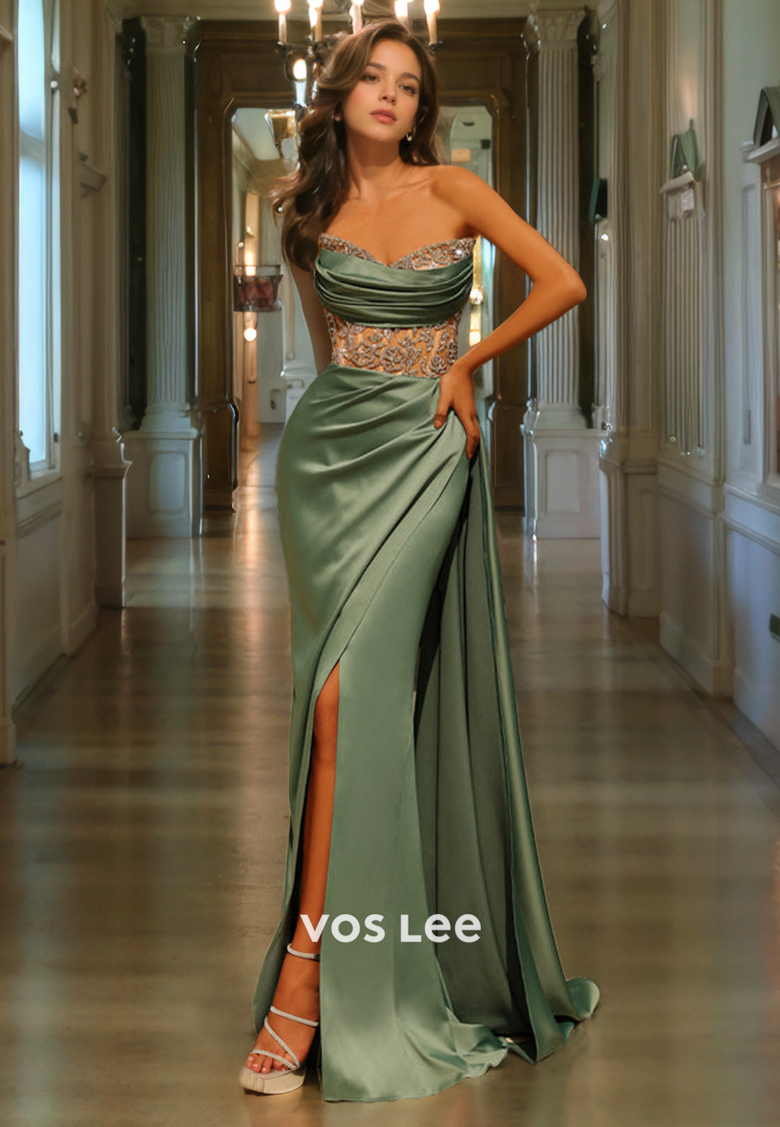 Satin Mermaid Strapless Long Prom Dress Sweetheart Zipper Back Night Party Gown