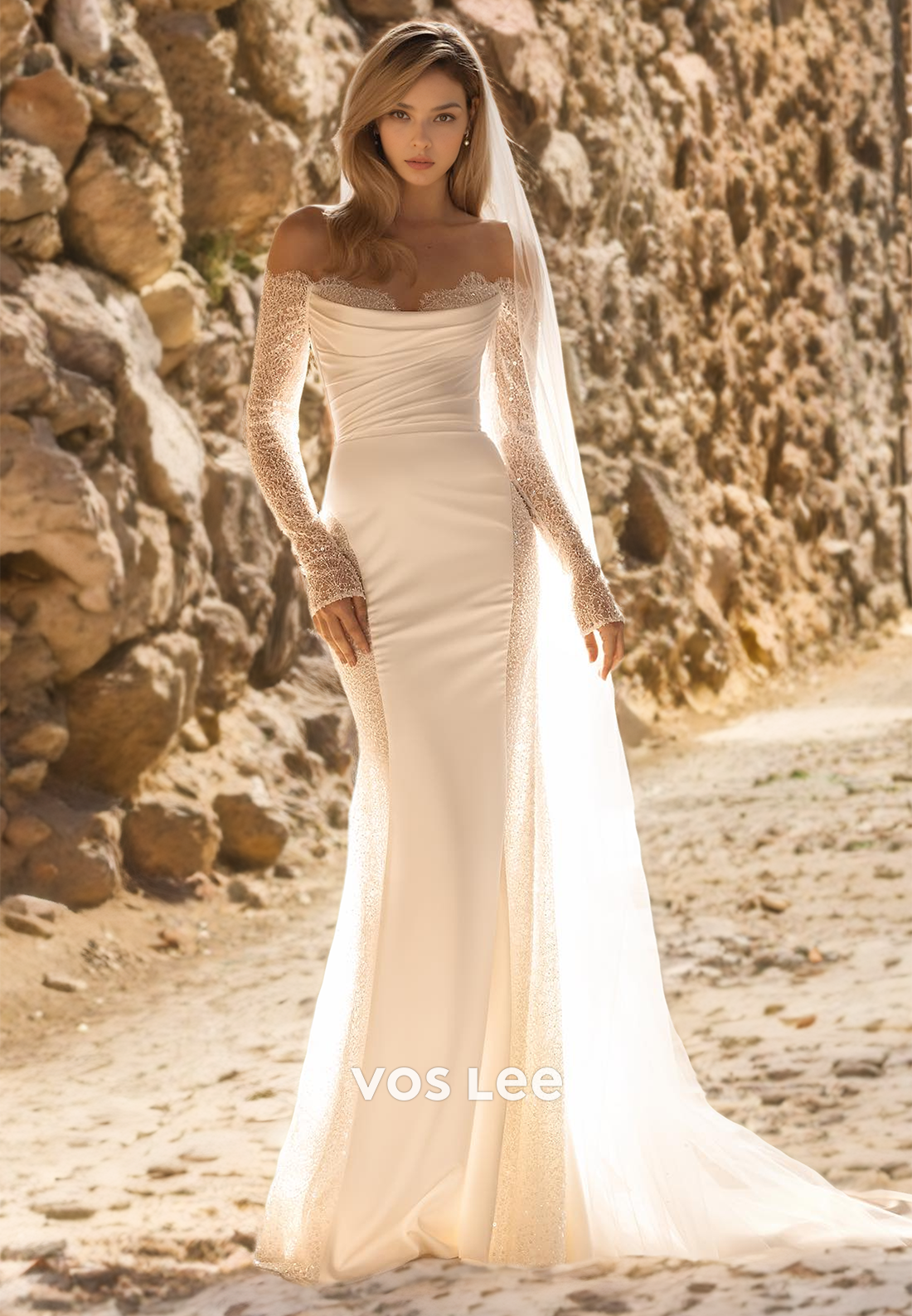 New Arrival Sweetheart Mermaid Wedding Dress with Long Sleeves Floor Length Bridal Evening Gown