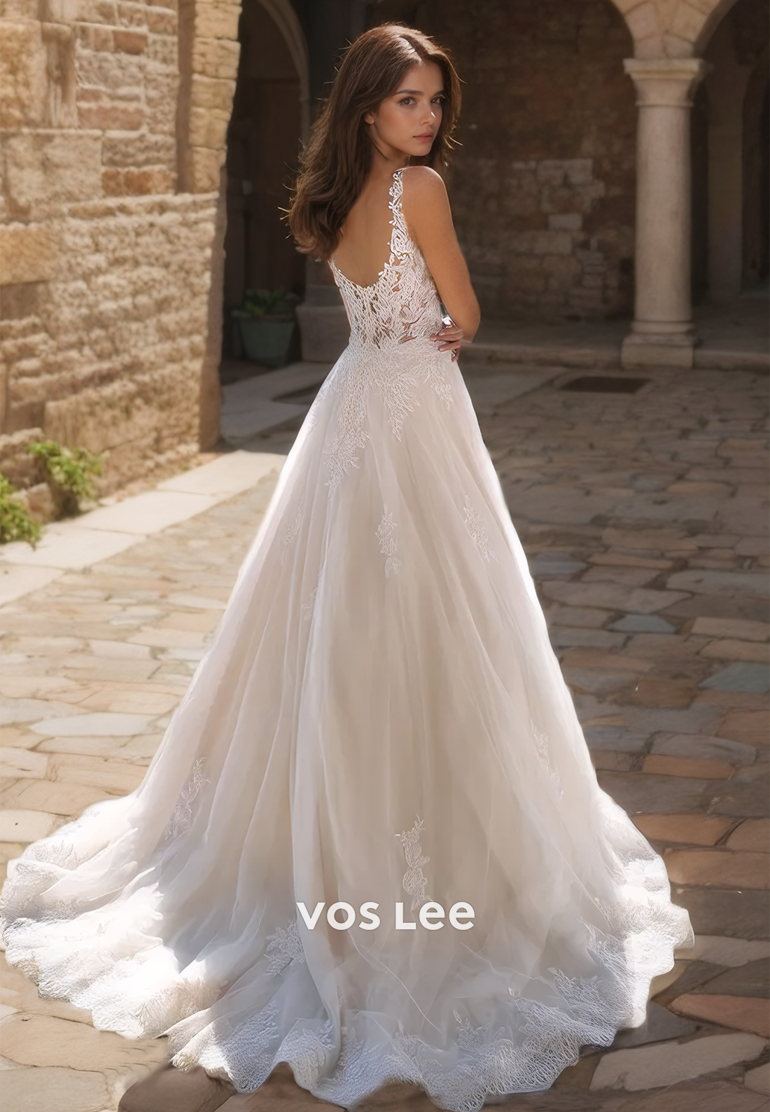 V Neck Lace A-line Gorgeous Engagement Dress Straps Floor Length Zipper Back Wedding Dress V Neck Lace A-line Gorgeous Engagement Dress Straps Floor Length Zipper Back Wedding Dress