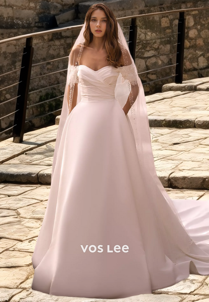 A-Line Off-Shoulder Charming Sleeveless Satin Wedding Dress