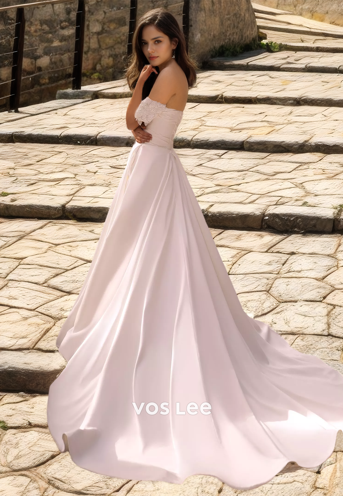 A-Line Off-Shoulder Charming Sleeveless Satin Wedding Dress