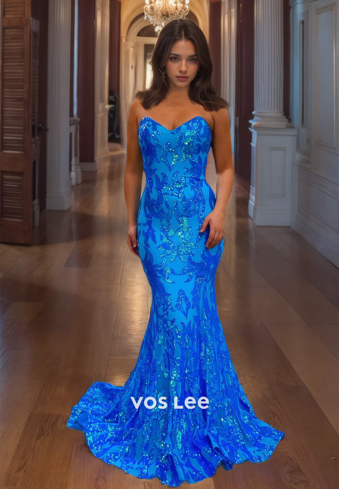 Luxury Royal Blue Sweetheart Mermaid Prom Dress Floor Length Lace Up Strapless Evening Formal Dresses