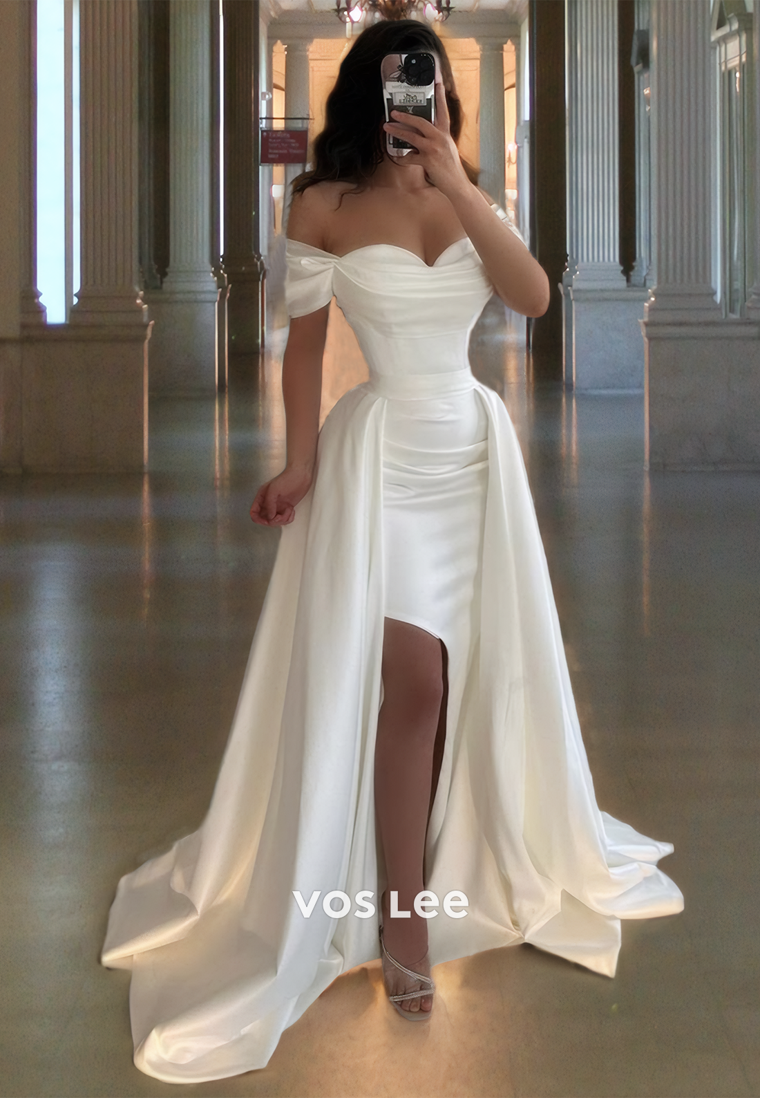 Elegant Off-Shoulder Satin Formal Prom Dress Sweetheart Floor Length Party Gown