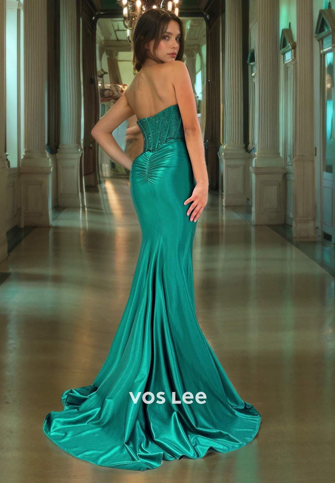 Mermaid Green Sweetheart Satin Mermaid Formal Cocktail Party Dress Floor Length Split Quinceanera Dresses