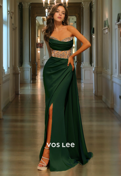 Satin Mermaid Strapless Long Prom Dress Sweetheart Zipper Back Night Party Gown