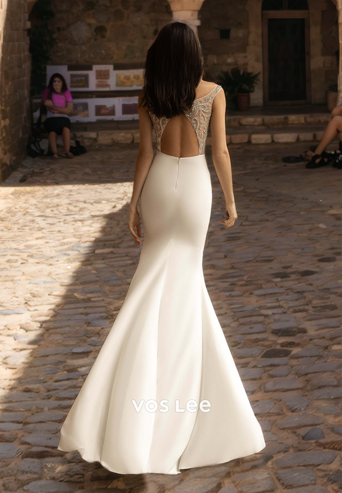 Vintage Scoop Mermaid Wedding Dress Formal Backless Floor Length Straps Wedding Gown