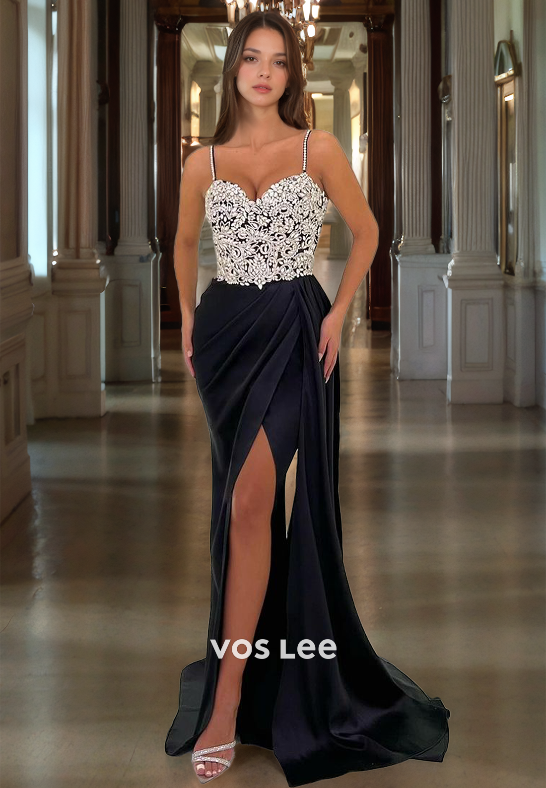 Sweetheart Beads Mermaid Cocktail Dress With Slit Luxurious Sweep Train Prom Dress