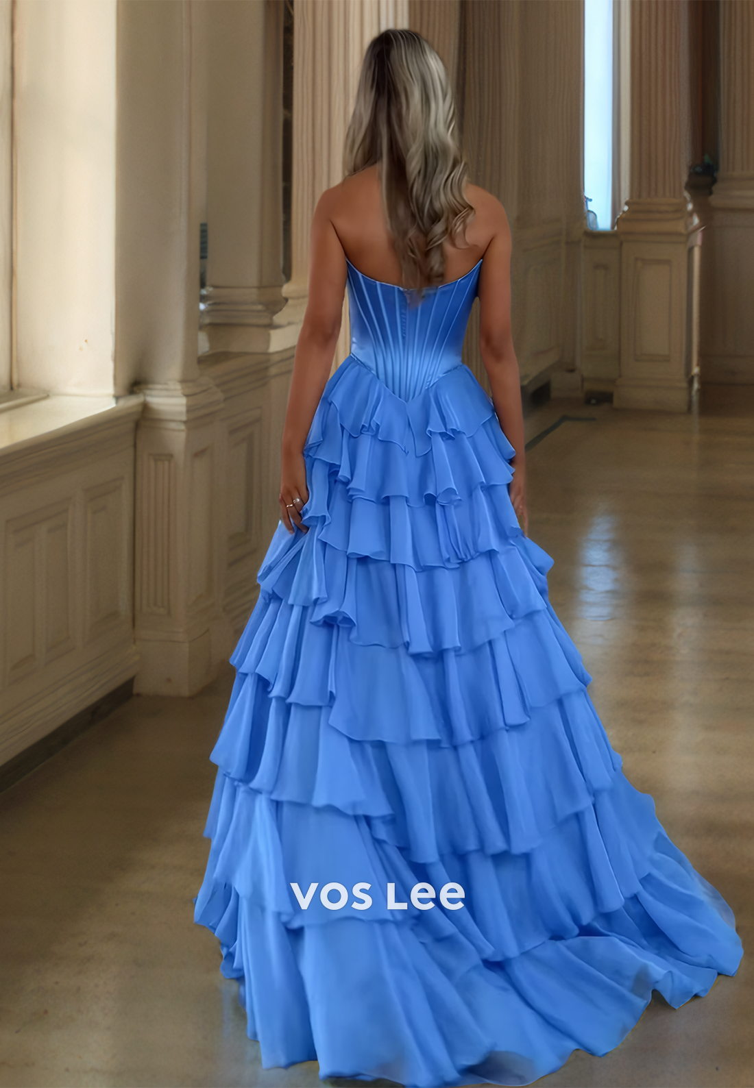 Elegant A-Line Sweetheart Sleeveless Back Zipper Sweep Train Blue Satin Prom Evening Dress