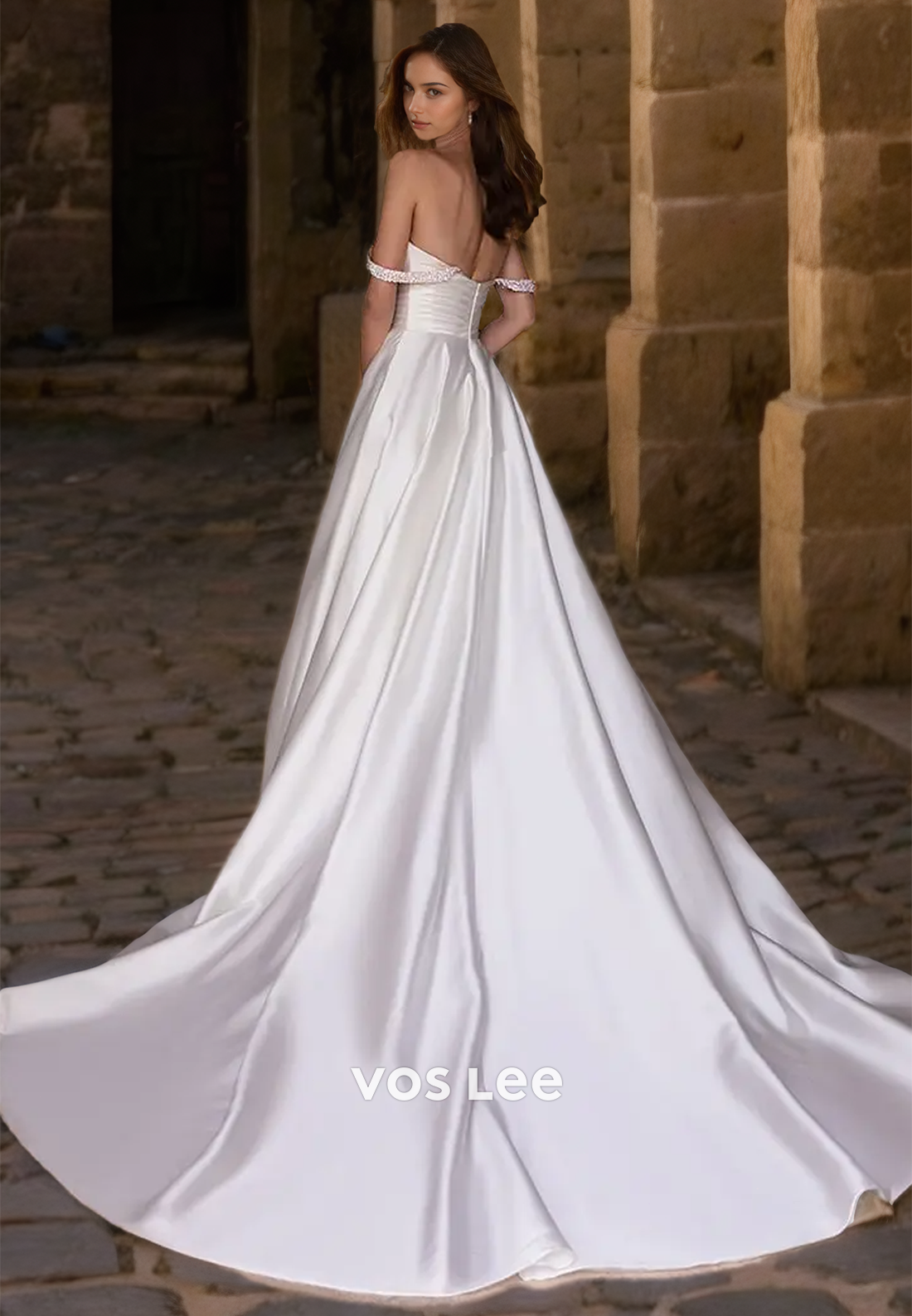 A-Line Sweetheart Spaghetti Straps Draped Satin Wedding Dress