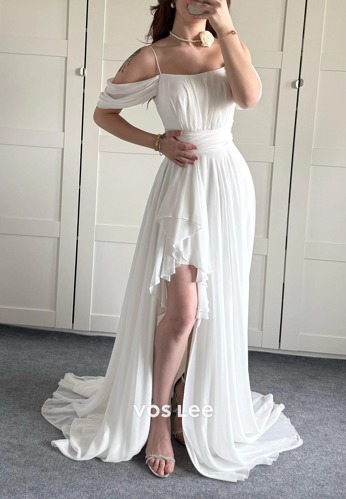 Classic & Timeless A-Line Spaghetti Straps Split Pleated Evening Dresses with Sweep Train