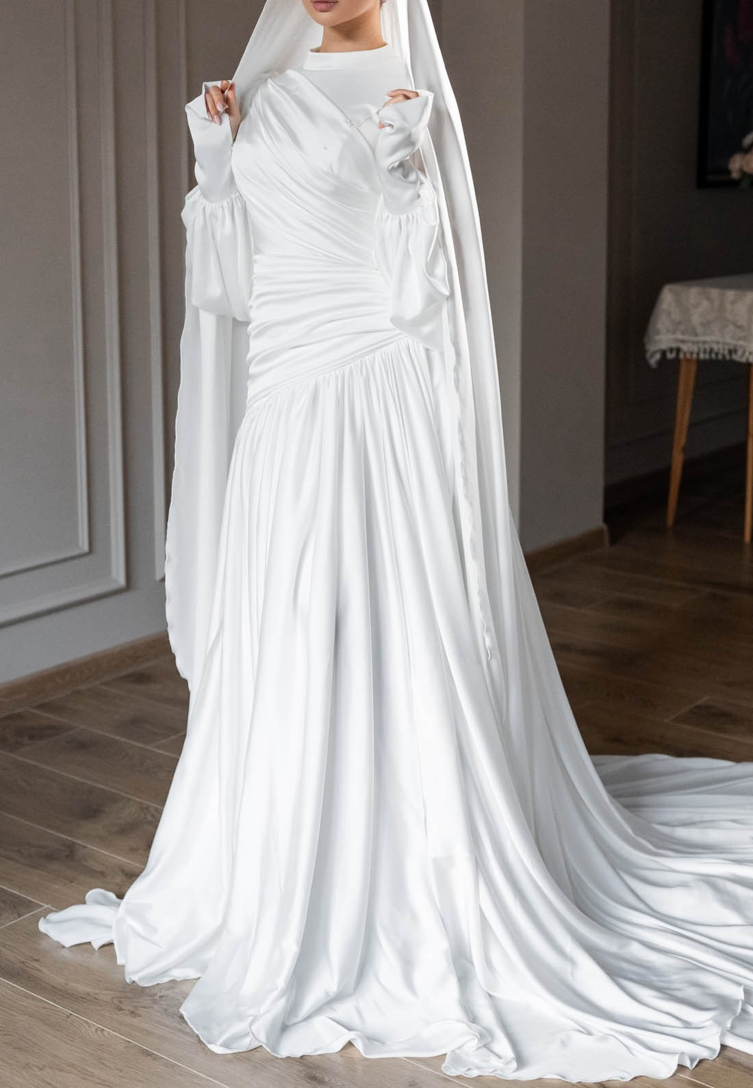 High Neck Long Sleeves A-Line Wedding Dress