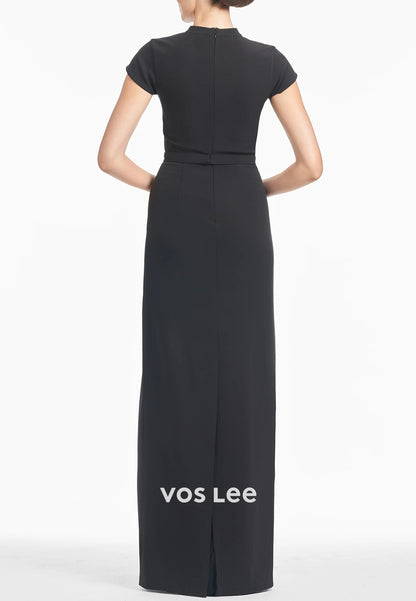 Simple & Casual Short Sleeve V Neck Sheath Pleated Floor-Length Mother of Bride Dresses