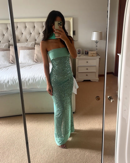 Mint Green Sequin Strapless Gown – Mermaid Glow for Prom & Gala