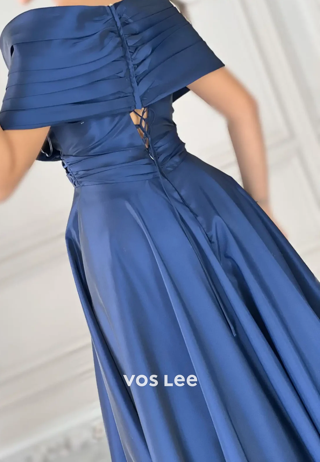 Couture & Ornate  A-Line Off-Shoulder Pleated Evening Dresses with Brush Train