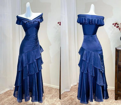 Luxury Navy Blue Ruffled Mermaid Dress – Perfect for Wedding & Gala