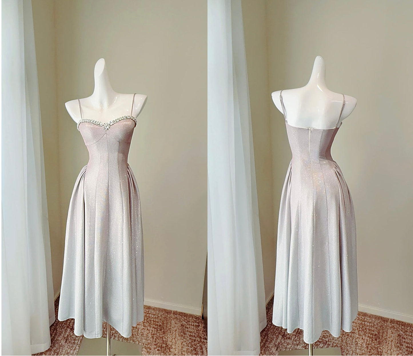 Glittering Champagne A-Line Evening Gown – Perfect for Prom & Wedding Guest