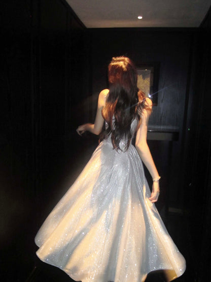 Glittering Champagne A-Line Evening Gown – Perfect for Prom & Wedding Guest