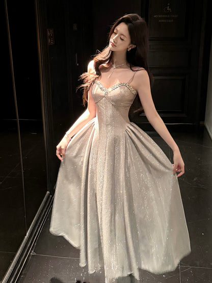 Glittering Champagne A-Line Evening Gown – Perfect for Prom & Wedding Guest