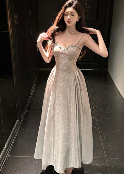 Glittering Champagne A-Line Evening Gown – Perfect for Prom & Wedding Guest