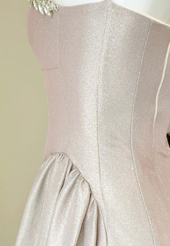 Glittering Champagne A-Line Evening Gown – Perfect for Prom & Wedding Guest