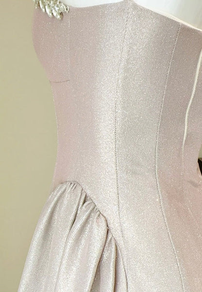 Glittering Champagne A-Line Evening Gown – Perfect for Prom & Wedding Guest