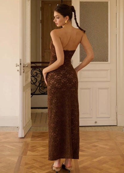 Vintage Lace Strapless Maxi Dress – Romantic Bridal Shower Gown